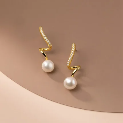 S925 Sterling Silver Spiral Crystal Pearl Stud Earrings For Women 14K Gold Plated Wedding Party Jewelry Gift Female Pendientes - AliExpress 36